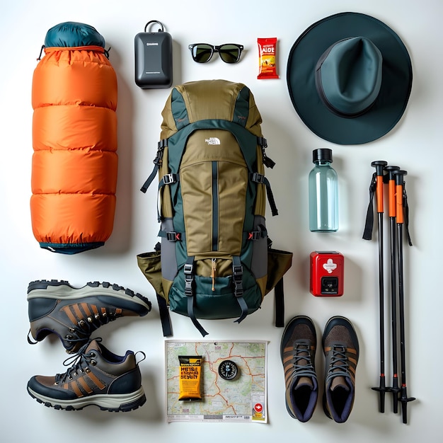 Photo a backpack with a hat and a hat on it that says  trek