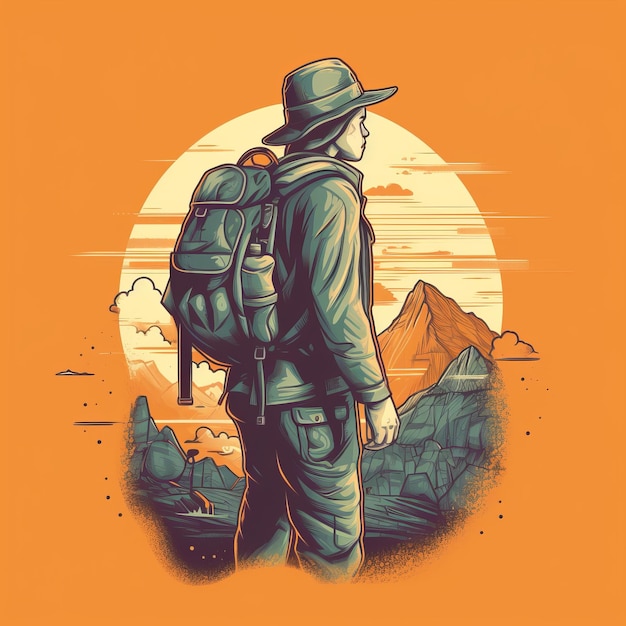 backpacker flat illustration drawn in adobe illustrator