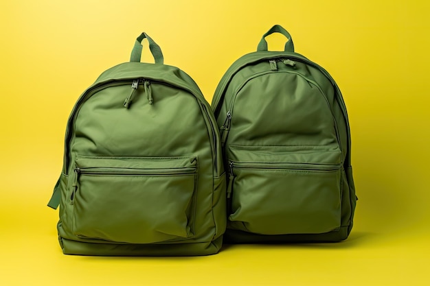 Backpacks on yellow BG