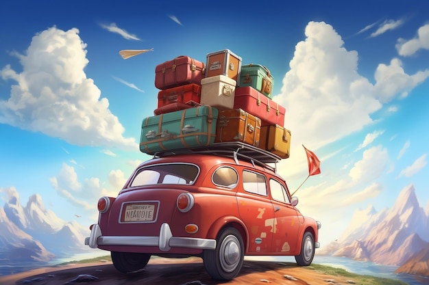 BacktoSchool Car Loaded with Luggage Concept Generative Ai