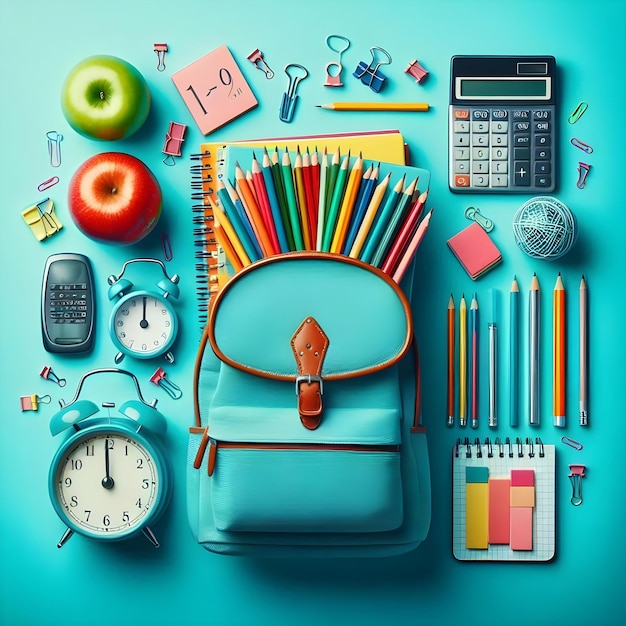 Photo backtoschool essentials flat lay background