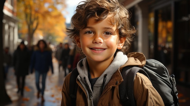 Backtoschool themed picture of a boy who goes to school happily