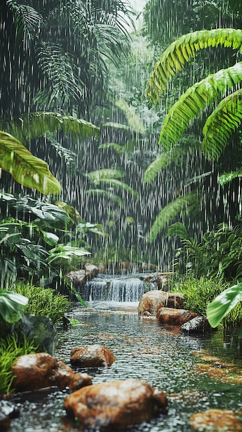 Backyard Australian Rainforest Scene with Rain Cascades