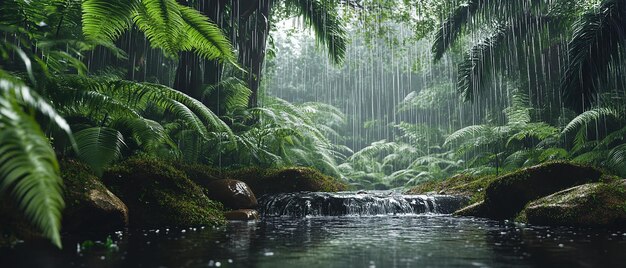 Backyard Australian Rainforest Scene with Rain Cascades