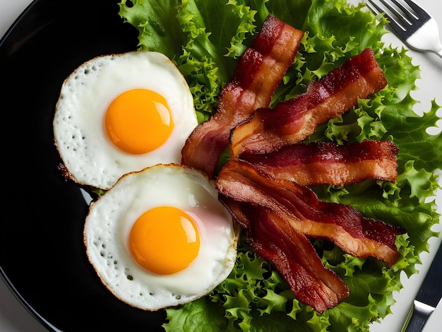 Photo bacon and fried eggs