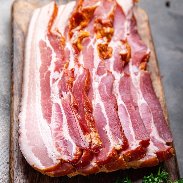 bacon lard meat strips pork healthy meal food snack diet on the table copy space food background