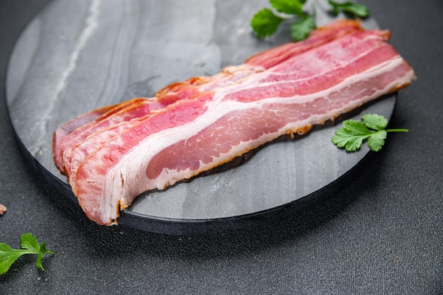 bacon slice strips fresh meat food snack on the table copy space food background rustic top view