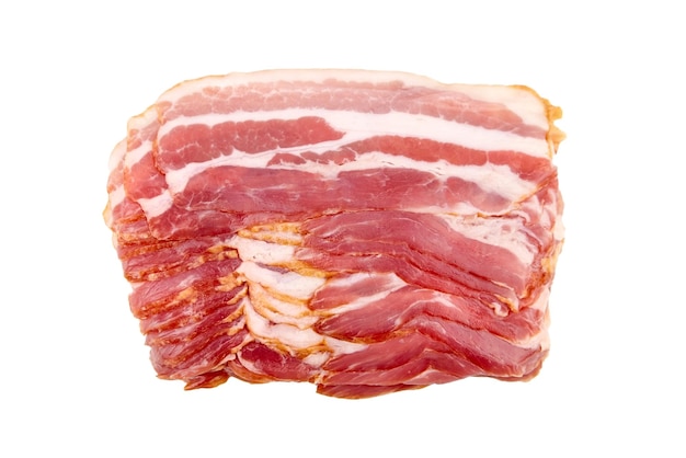 Bacon strips raw smoked pork meat slices isolated on white