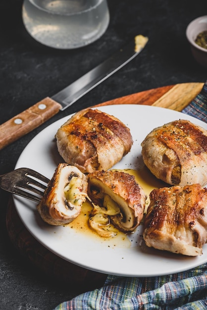 Baconwrapped button mushrooms stuffed with cheese