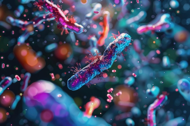 Photo bacteria under microscope for biological and medical science