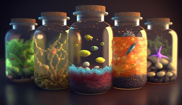 Bacteria in transparent jars generative AI