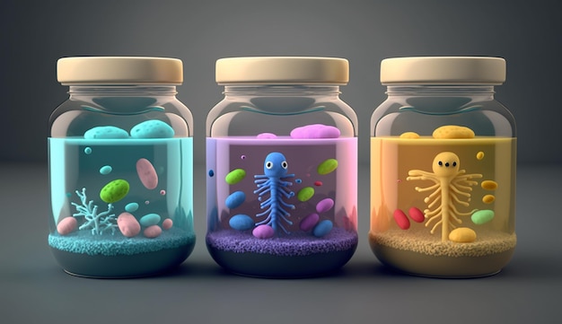 Bacteria in transparent jars generative AI