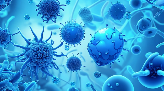 Bacteria or virus infection flu blue background