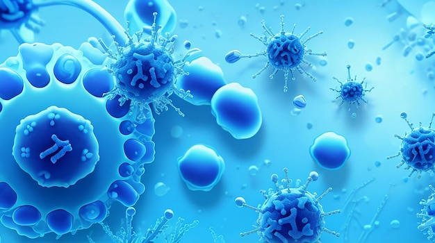 Bacteria or virus infection flu blue background