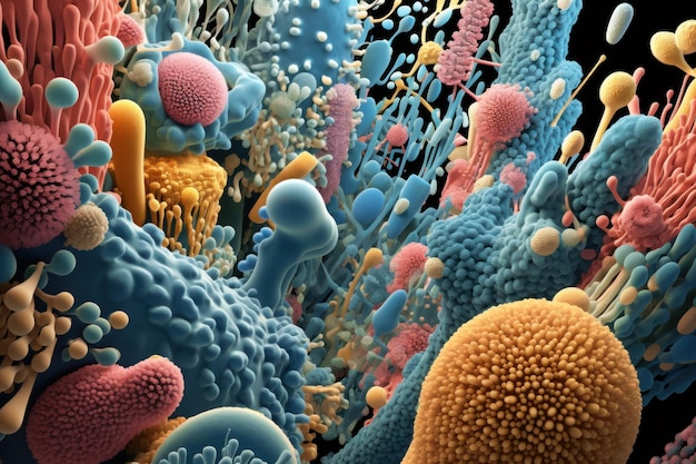 Bacterial diversity Microscopic view of various bacteria species diverse shapes and arrangements