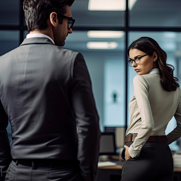 bad boss approaching working woman from behind