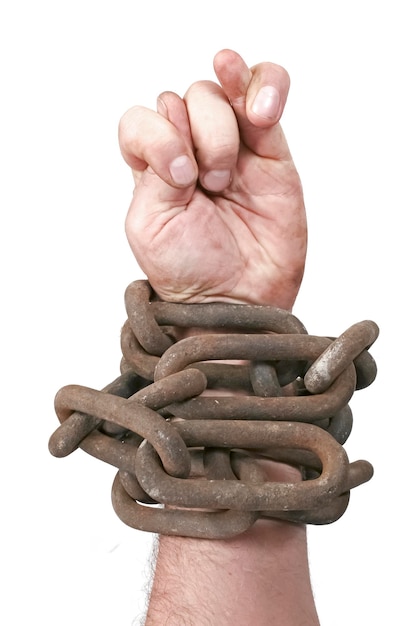 Bad gesture of man in chains Isolated