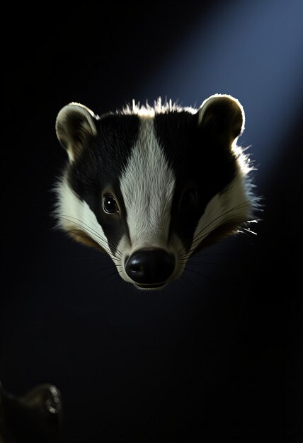 Photo a badger head with a black background that says badger