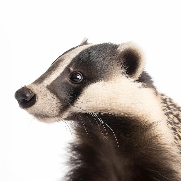 Badger wild predator isolated on white closeup interesting animal