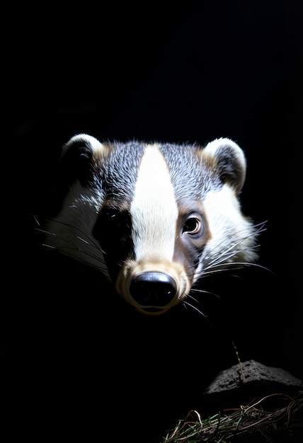 a badger with a white stripe on its face