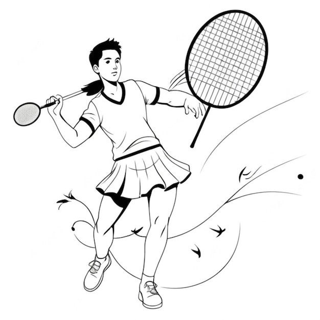 badminton line art white background