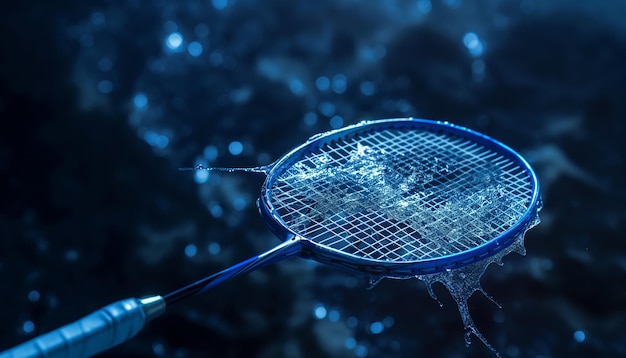 badminton racket splashing water dark background