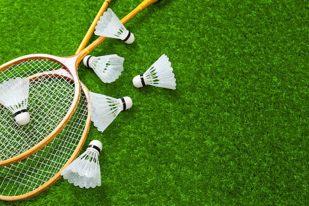 Badminton tools on grass