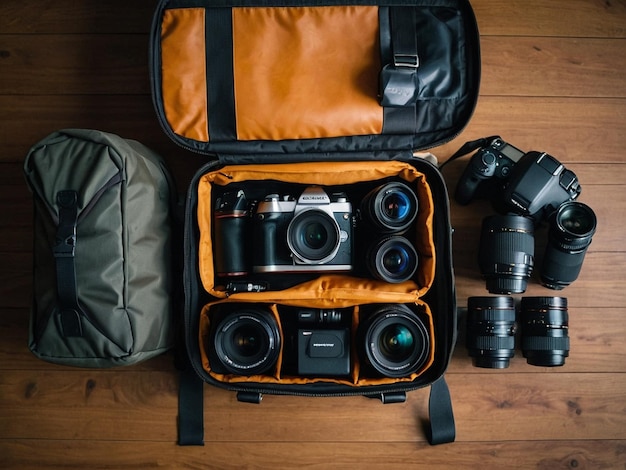 Photo a bag of cameras including one that has a camera inside