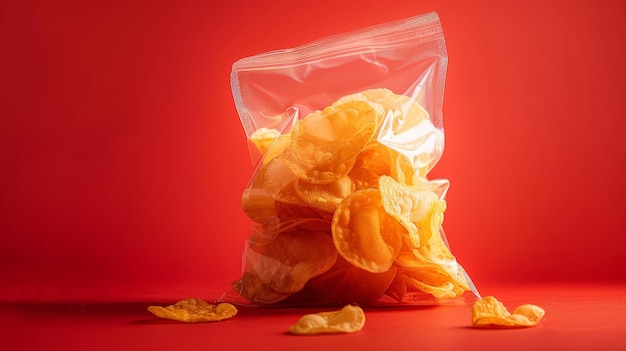 A bag of chips resting on a rustic table bathed in soft natural light