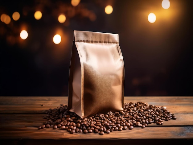 Photo a bag of coffee beans is on a table with a bag of coffee