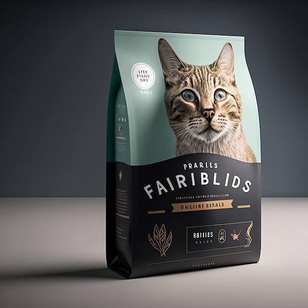 A bag of fairbrerreds with a picture of a cat on it.