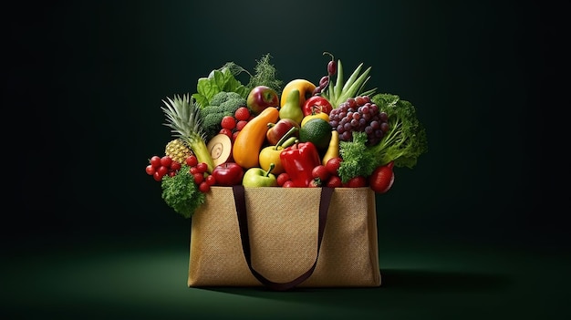 A bag of fruit and vegetables with the word " fresh " on it.