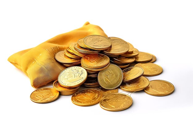 A bag of gold coins isolated on white background