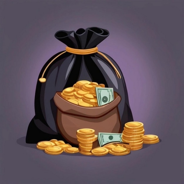 Photo a bag of gold coins with a bag of money and a bag of money