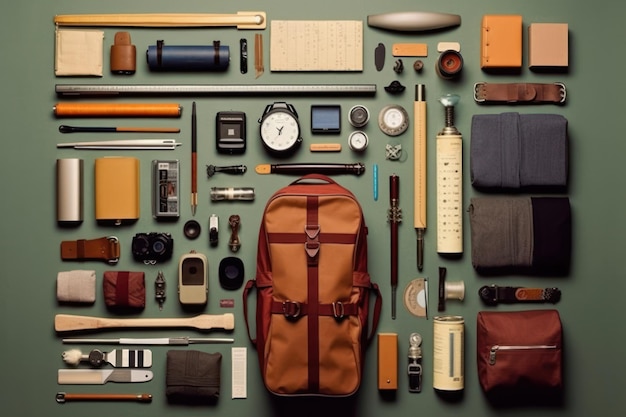 A bag is on a table with other items including a watch, a watch, and a watch.