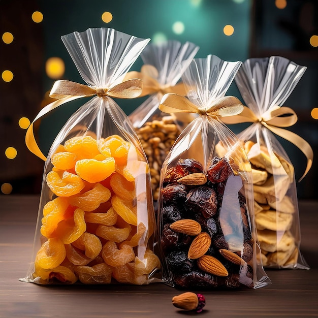 a bag of nuts and a bag of nuts are on a table