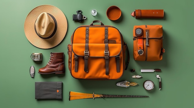 A bag that is orange and has a watch on it