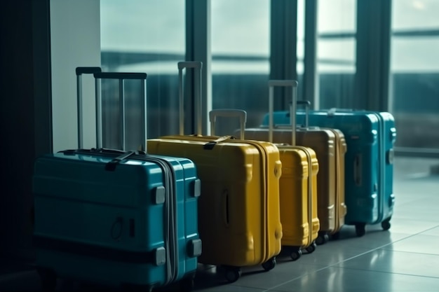 Bag travel terminal baggage departure air business transportation flight suitcase Generative AI