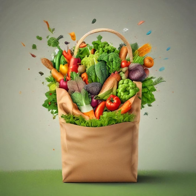 a bag of vegetables and a paper bag with a picture of a bag of vegetables