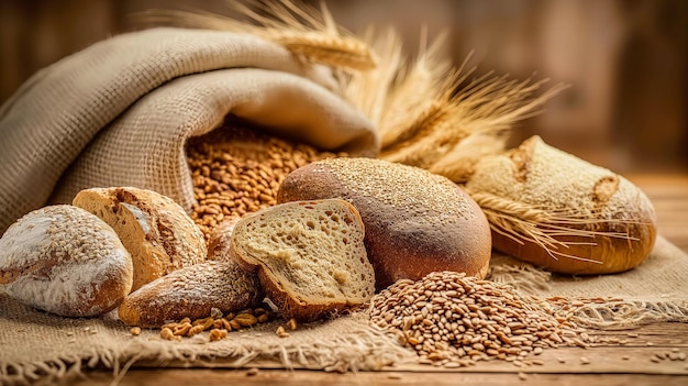 a bag of wheat bread and wheat ears