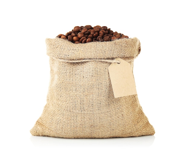 Bag with coffee beans isolated on white