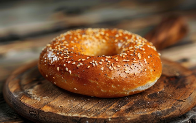 bagel on the traditional wood background professional advertising food photo ai generated