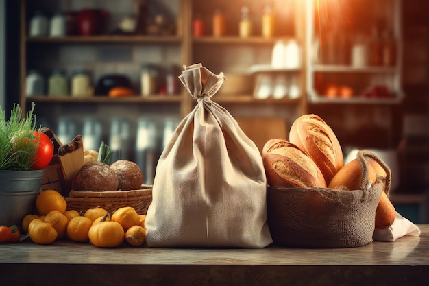 Bags of groceries on the countertop