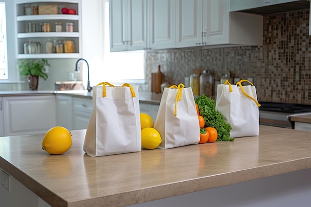 Bags of groceries on the countertop