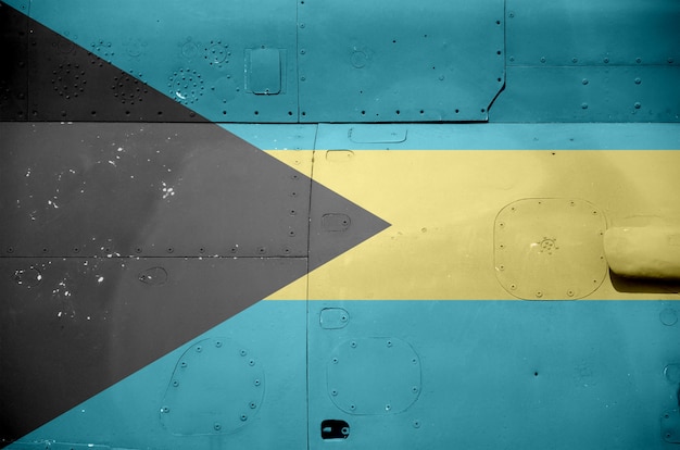 Bahamas flag on side part of military armored helicopter