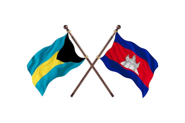 Bahamas  versus Cambodia Two Countries Flags Background