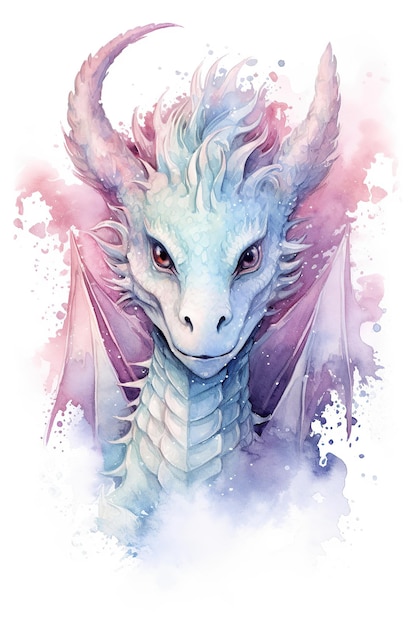 Bahamut adult dragon watercolor clipart cute isolated on white background with Generative AI