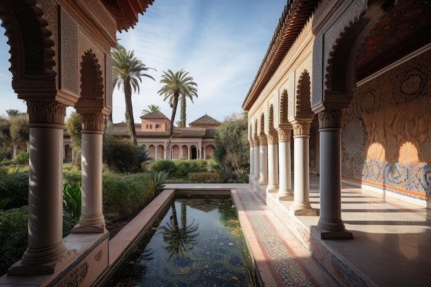 Bahia Palace and the Atlas Mountains in Marrakech Morocco Breathtaking beauty generative IA