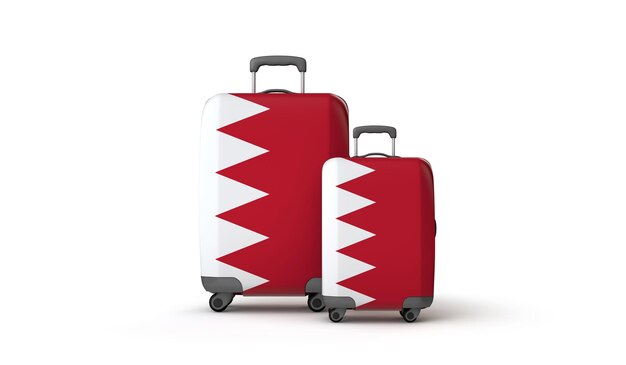 Bahrain flag holiday destination travel suitcases isolated on white d render