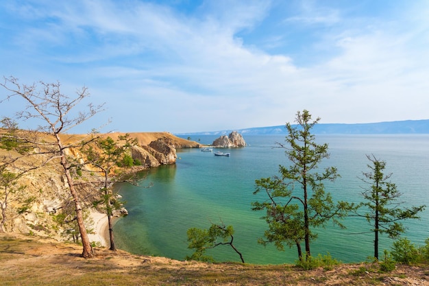 Baikal lake near Khuzhir villahe at Olkhon island in Siberia, Russia. Lake Baikal is the largest freshwater lake in the world.